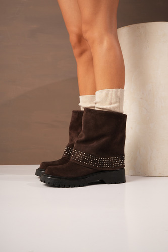 Botas Mujer Gamuza Tachas Urbanas Caña Doblada Moda Lilo