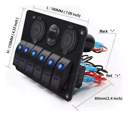 Panel De Interruptor De 6 Bits Medidor De Voltaje Usb Dual