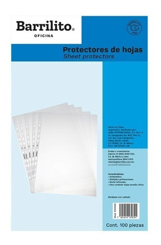 Protector De Hojas Barrilito Tam. Oficio Color Humo 100 Pzs