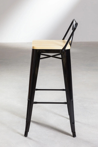 Taburete Tolix Madera Con Respaldo 66cm