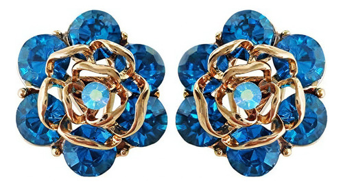 Navachi banhado a ouro 18k com folhas de cristal azul Omega Bac Flower