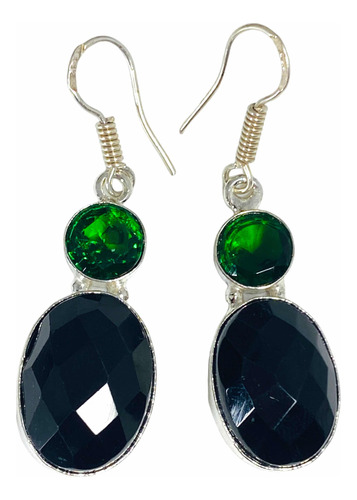 Aros Plata India Onix Negro H Turmalina Verde Natural