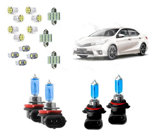 Kit Lampadas Super Branca Farol + Led Corolla 2015 2016