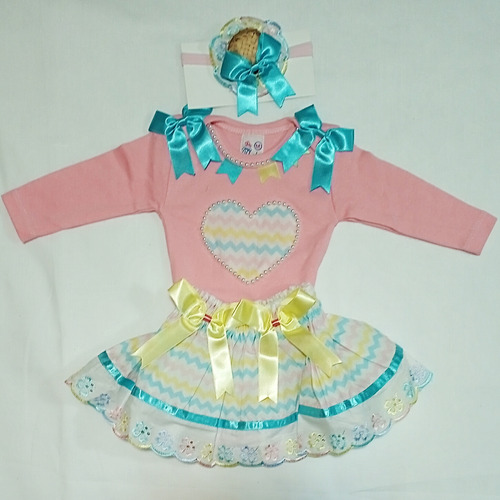 Vestido Conjunto Junino Infantil Body Saia Laços C/ Chapéu