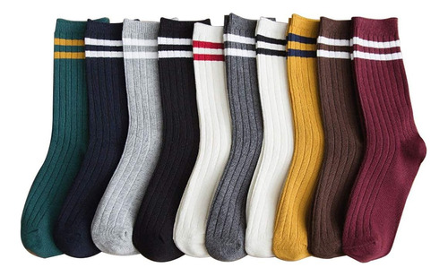 Calcetines Deportivos De Algodón Con Patrón Rayas Para Mujer