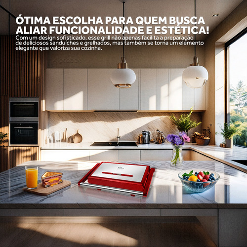 Grill Elétrico Multiuso Inox 220v 1200w Vermelho - Kian