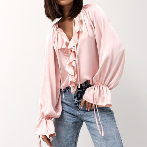 Camisetas Femininas De Primavera E Verão Com Babados, Trompe