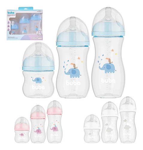 Kit 3 Mamadeira Anticolica Buba 120ml 270ml 330ml Easy Flow Cor Azul