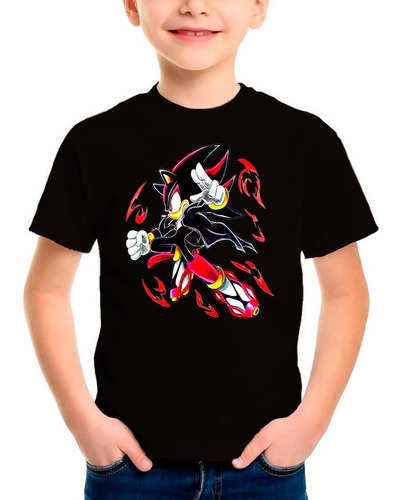 Polera 100% Algodón Sonic Negro The Hedgehog Fuego Exclusivo