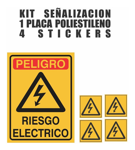 Kit Señalizacion  1 Placa Y 4 Stickers  Riesgo Electrico