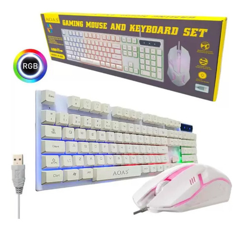Kit Gamer Rgb Teclado Mouse Usb Luz Led Rainbow 3200dpi Aoas