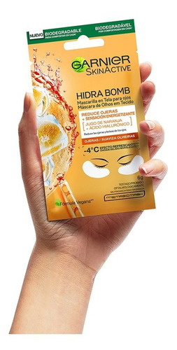 Imagen 4 de 7 de Mascarilla Tela Ojos Hidra Bomb Garnier, 1 Pza