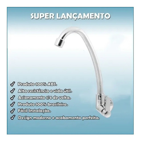 Imagem 3 de 5 de Torneira Bica Móvel Cozinha Abs Cromado Slim Parede 1/4v