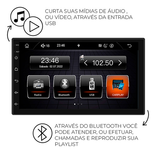 Multimídia Prime Carplay Slim Com Bluetooth E Fm Roadstar