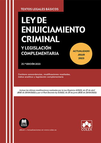 Ley De Enjuiciamiento Criminal Y Legislacion Complementaria, De S.l., Editorial Colex. Editorial Colex, Tapa Blanda En Español