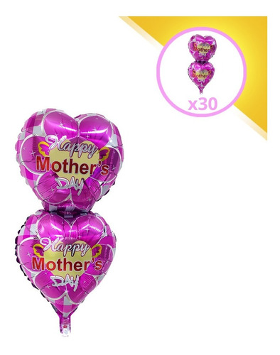 Kit 30 Globos Metálicos Corazón 10 De Mayo Día De La Madre 