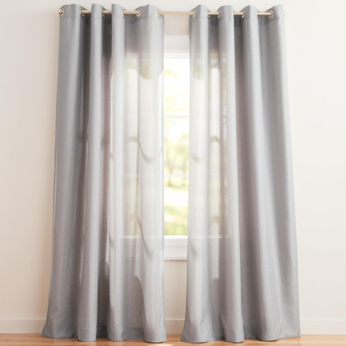 Par De Cortinas De Lino Con Ojales 135 X 213 Cm Gris