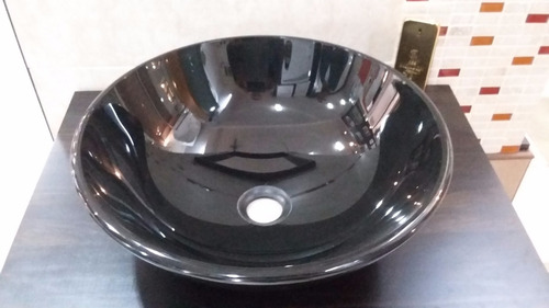 Bacha Baño Apoyo 30 Cm Vidrio Color Negro