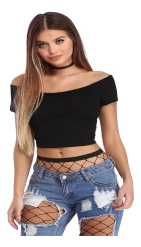 Polera Blusa Peto Crop Top Corto Ajustado Manga Corta T015