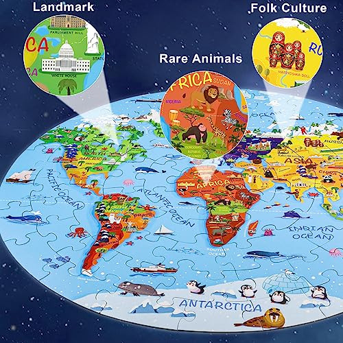 World Map Jigsaw Puzzle For Kids 4-8, 70 Piece Globe La...