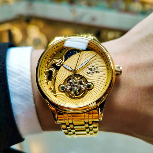 Reloj Hombre Esqueleto Diseño Tourbillon Automático Mecánico