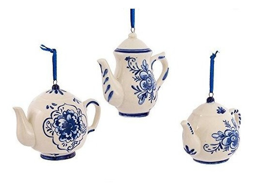 Kurt Adler 2-3  Porcelana Azul De Delft Tetera Ornamento Con