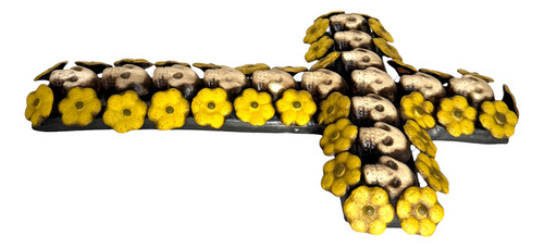 Cruz De Calaveras Artesanal De Barro Para Decoración