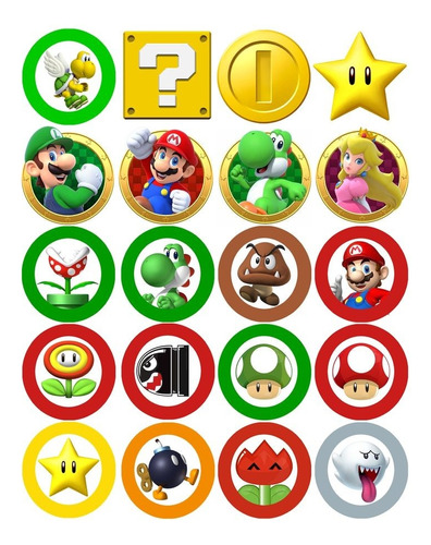 Pack X20 Stikers Pegotin (5cm Aprox). Sorpresitas Mario Bros