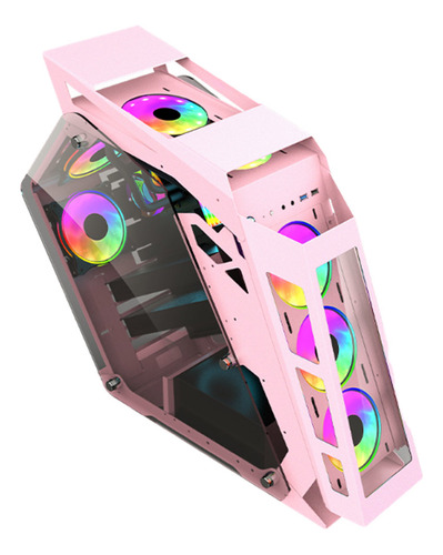 Gabinete Gamer Mid Atx Pink + 5 Fan Y Controladora