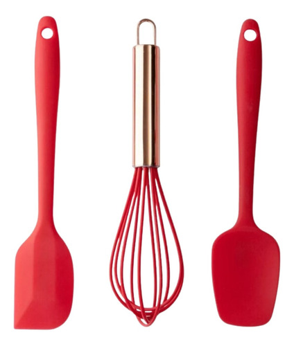 Kit 3 Utensílios De Cozinha Silicone 2 Espátulas + Fue Cor Vermelho