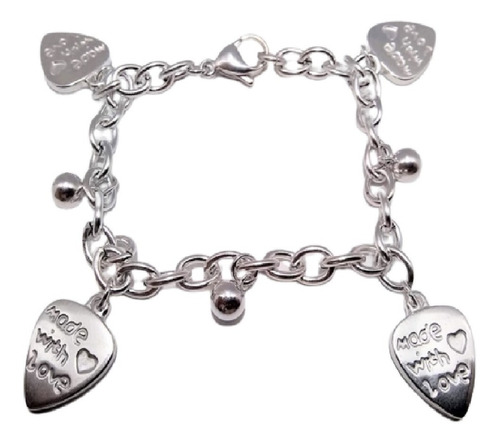 Pulsera Acero Con Baño De Plata 925 Y Dijes Puas