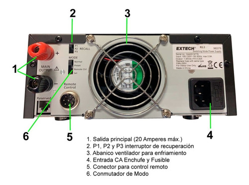 Fuente De Poder Lab 120v Salida 30vcd/20a 600w Extech 382275