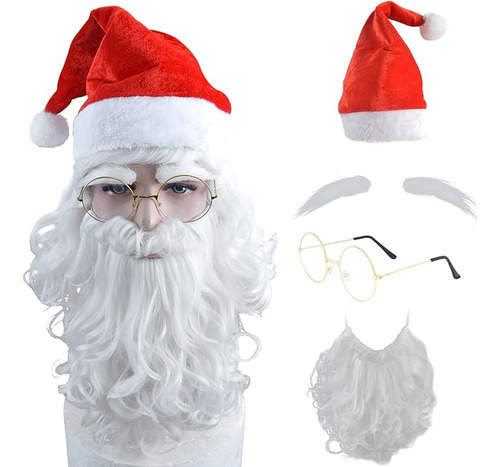 Disfraz Navidad Para Hombre Peluca Papa Noel Con Barba Y Cej