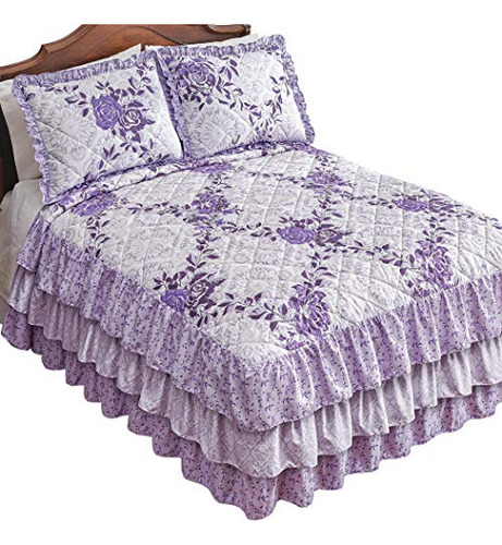 Colcha De Cama Volantes De Enrejado   De Lavanda  Imp