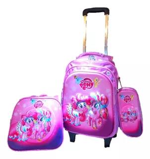 Kit Mochila Escolar Primaria My Little Pony Sky Rosa Backpack 3 Piezas Mochila Lonchera Lapicera