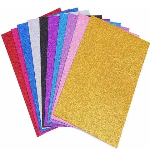 Set 10 Pliegos De Goma Eva Glitter Escolares Variedad Color