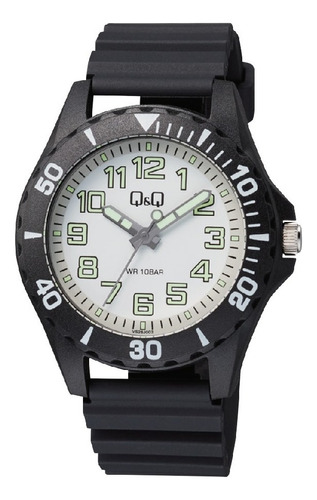 Reloj Q&q Caucho Análogo Mod. Vs26 Sumergible 10 Bar Malla Negro F/blanco - 003