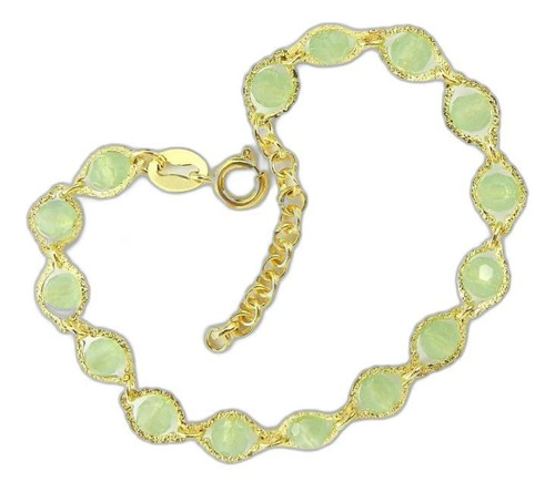 Pulseira Feminina 16 A 19cm Verde Folheada Ouro Pl427