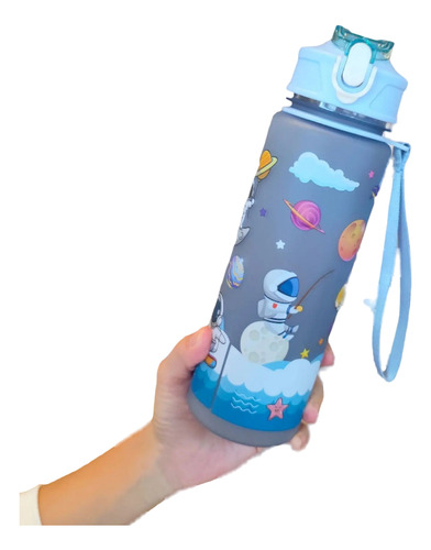 Botella De Agua Deportiva Gym Escolar Diseño Astronauta Color Azul