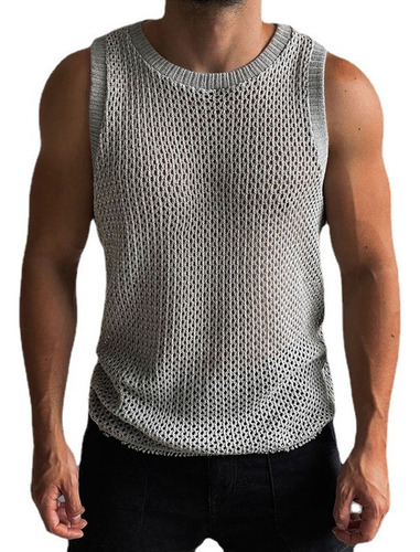 Camisetas Sin Mangas De Punto Casuales Para Hombre Con Cuell