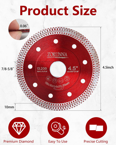 Cuchilla Diamante Para Esmeriladora, 11,43 Cm Diámetro
