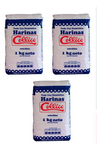 Harina Sin Polvos De Hornear 1 Kg Collico Pack 3