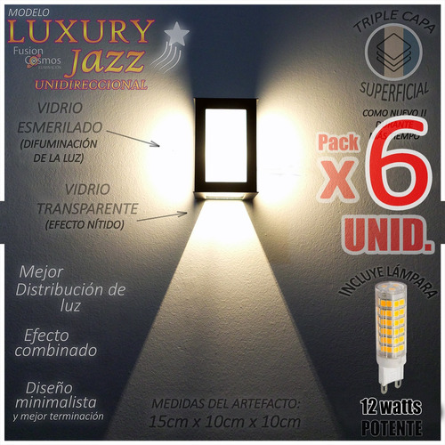 Aplique Pared Exterior Farol C/ Lampara Led 12 W Pack X6un