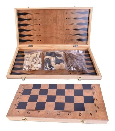 Imagen 4 de 4 de Ajedrez Backgammon Con Piezas De Madera 200249