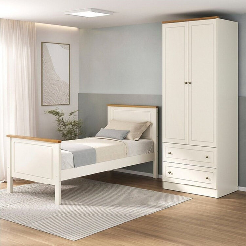 Conjunto Dormitório 1 Cama Solteiro 1 Guarda-roupa 2 Wt