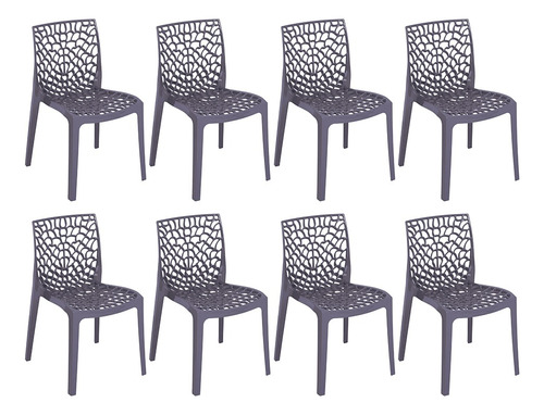 8 Cadeiras Gruvyer Cozinha Jantar Alto Brilho Higlopp  Cor da estrutura da cadeira Cinza Nevoa