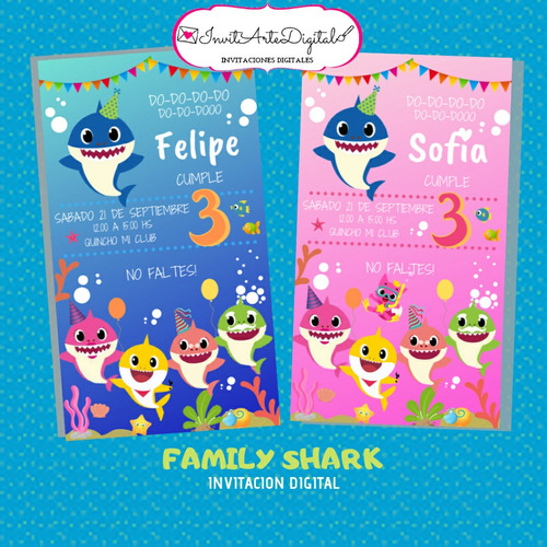 Invitación Digital Family Shark Imprimibles De Regalo