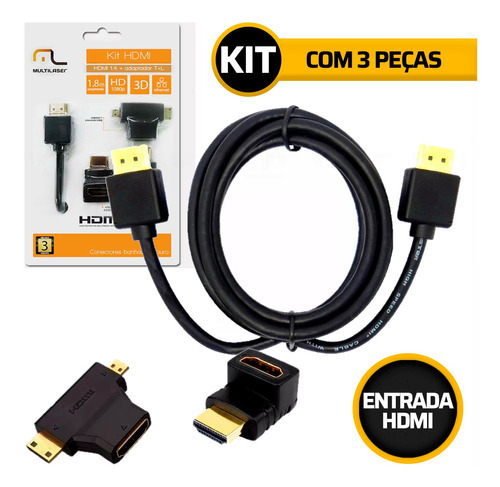 Cabo Hdmi Kit+ Adaptador T + L 1.8 M Hd1080