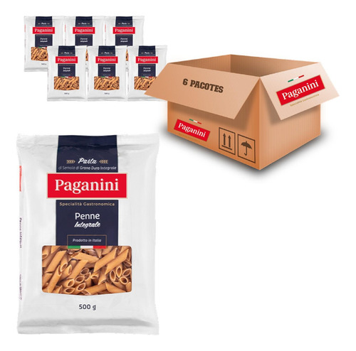 Kit Com 6un Macarrão Penne Integral Paganini 500g