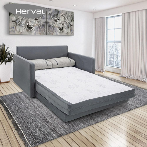 Sofá-cama 3 Lugares Queen Herval Space, Suede Molhado Cinza Cor Cinza-escuro Desenho Do Tecido Liso